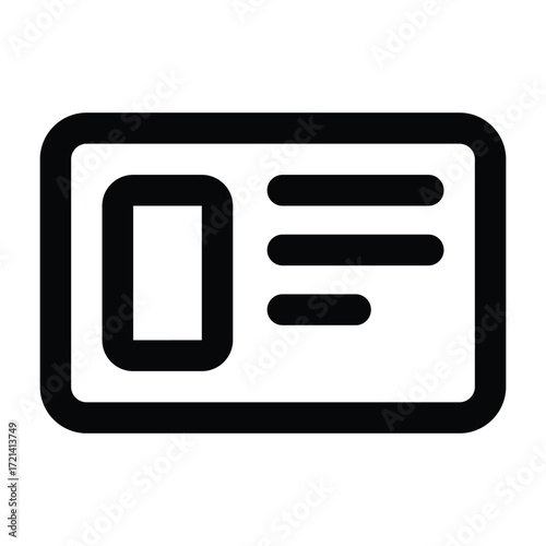 Minimalist black line drawing of an ID card. Clean and professional design, perfect for office, administration, and work identity visuals.
