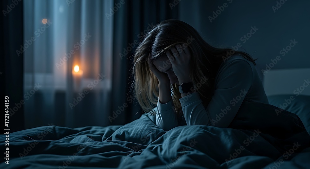 custom made wallpaper toronto digitalWoman Suffering From Depression in Bed at Night