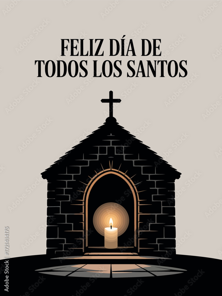 Φωτογραφία Feliz Día de Todos los Santos with Candle and Chapel Illustration