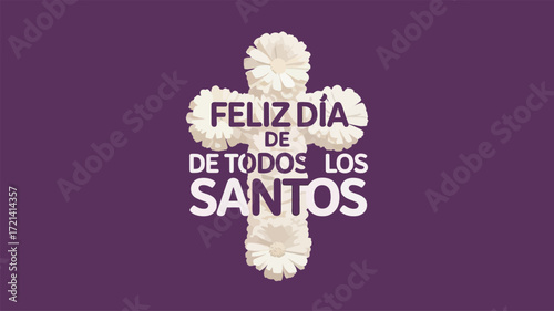 Feliz Día de Todos los Santos Floral Cross Celebration Design