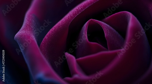 Rich burgundy and deep blue extreme macro close-up of rose flower