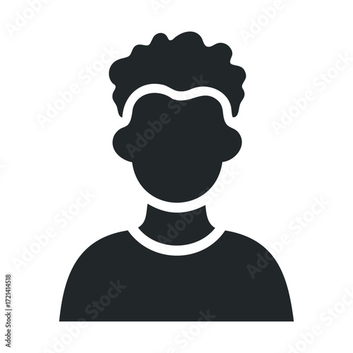 Young person silhouette with curly hair design for creative projects. Vector illustration