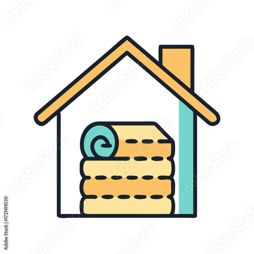 Cozy home concept with rolled blankets inside a house outline design 
