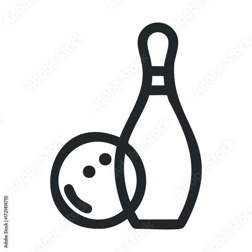 Bowling game concept featuring a bowling ball and pin on display. Vector illustration