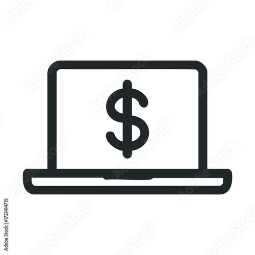 Digital finance with laptop and dollar symbol for online biz. Vector illustration