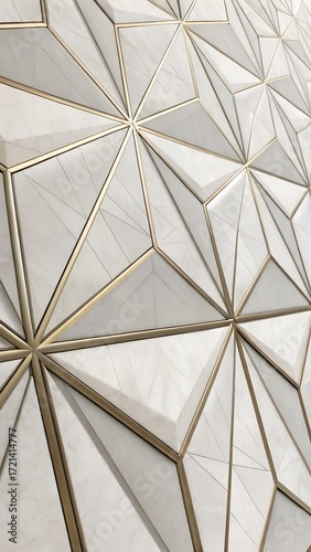 Minimal 3D Polygonal Surfaces with Silver Outlines on Ivory Background – Ultra HD Abstract Luxury Design