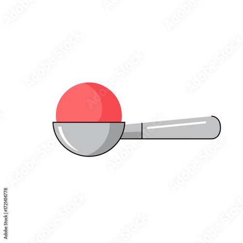 An icon of a strawberry ice cream scoop in a metal ice cream scoop 