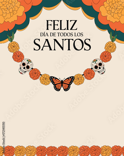Feliz Día de Todos los Santos Floral Skull Celebration Day of the Dead