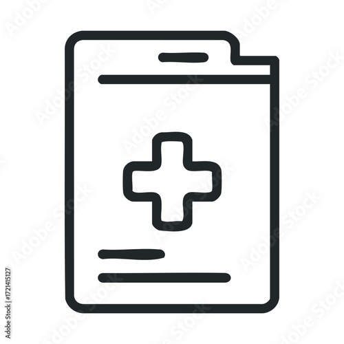 Health record document with medical cross symbol for healthcare. Vector illustration