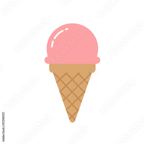 An icon of a waffle cone with a scoop of strawberry ice cream