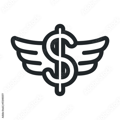 Concept of financial freedom with winged dollar symbol design. Vector illustration