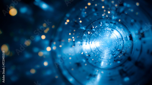 Mesmerizing view of tunnel illuminated by blue lights, creating sense of depth and wonder