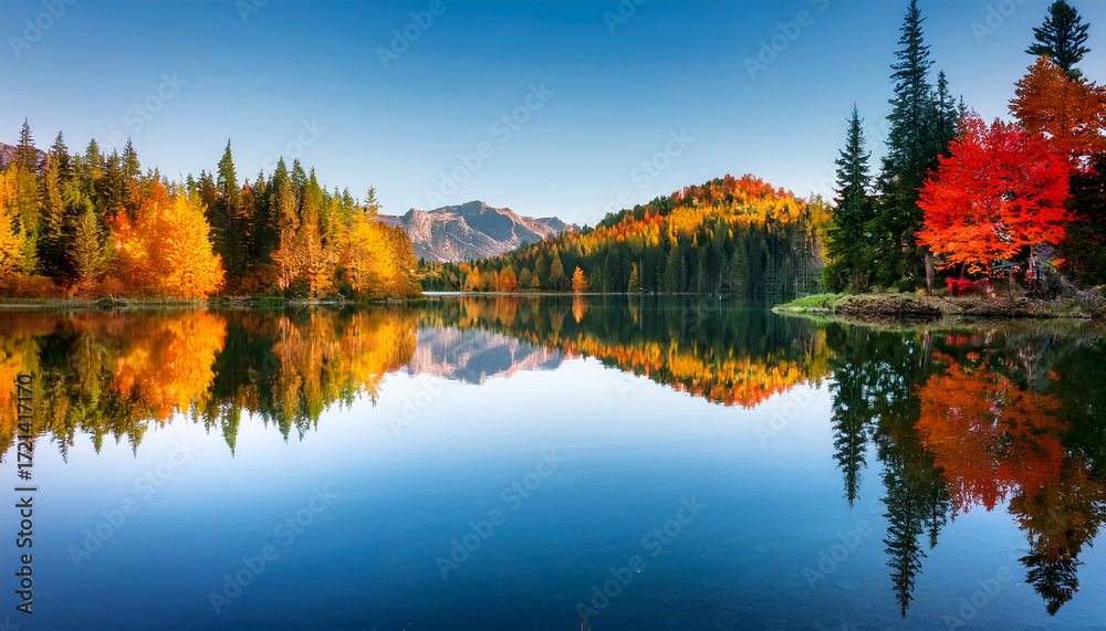 Obraz premium Serene Lake Mirrored Vibrant Trees