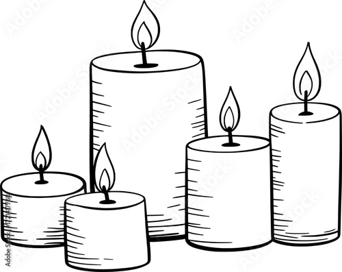 Burning candles with flickering flames light illumination
