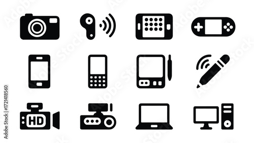 Digital devices and communication icons camera earbud