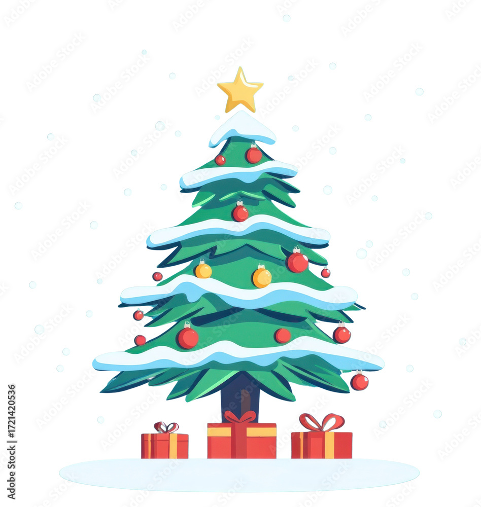Obraz premium PNG Christmas tree illustration gifts celebration.
