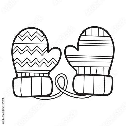 Pair of Cozy Winter Mittens Connected by a String Line Art