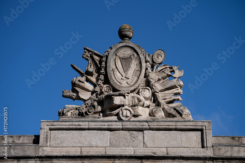 Photography Historic stone sculpture with coat of arms