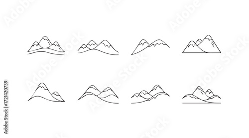 Collection of hand drawn mountain range silhouettes in a sketchy style