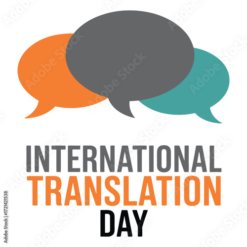 International Translation Day illustration with overlapping speech bubbles in vibrant colors symbolizing global language and cultural exchange