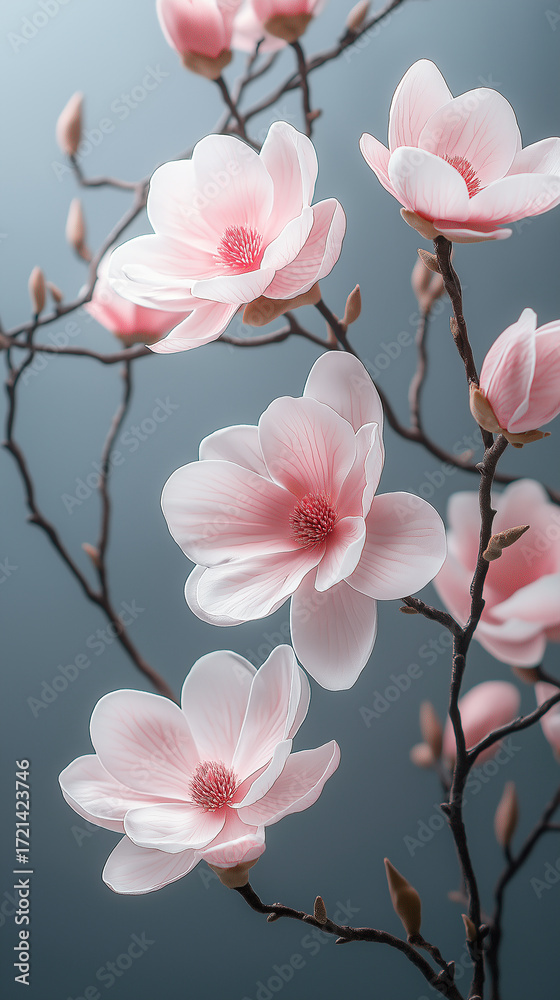 Fototapeta premium Magnolia flowers and blossoms in a beautiful display of pink nature and botanical elegance