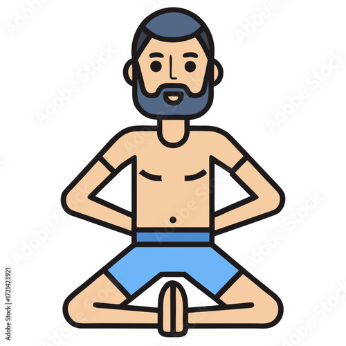 Indian Man in Yoga Pose Flat Vector Icon - Lotus Position and Downward Dog for Fitness, Meditation and Wellness
