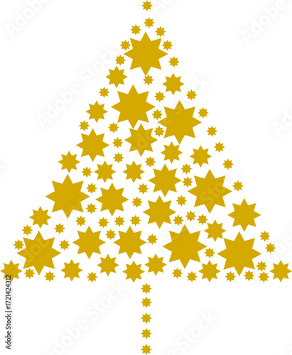 Golden Christmas tree made of star shapes in festive vector design