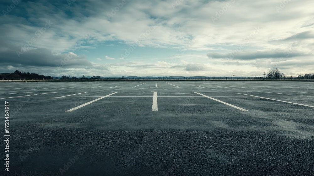 Fototapeta premium Empty Parking Lot Under a Cloudy Sky