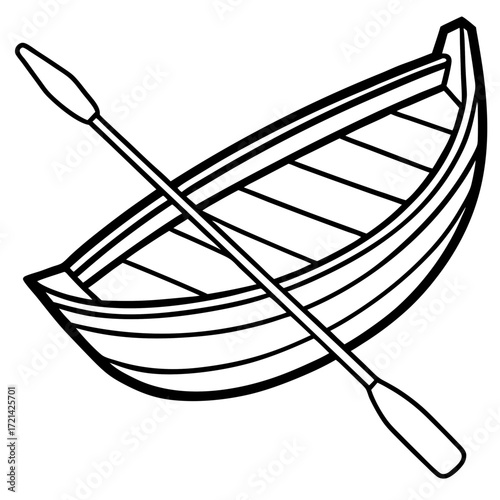 Rowboat with Oars Line Vector
