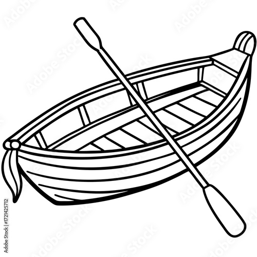 Rowboat with Oars Line Vector
