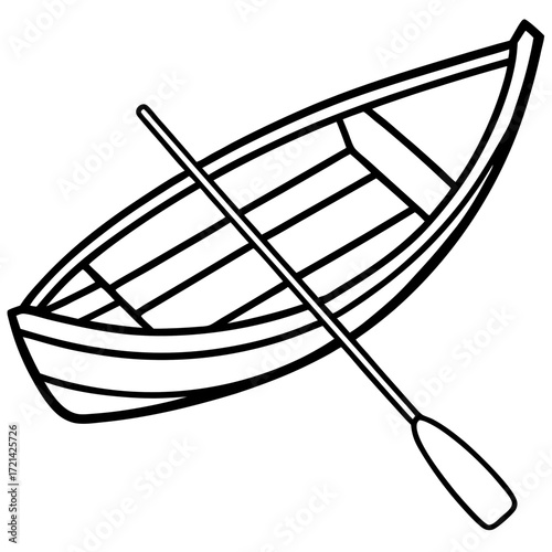 Rowboat with Oars Line Vector