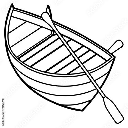Rowboat with Oars Line Vector