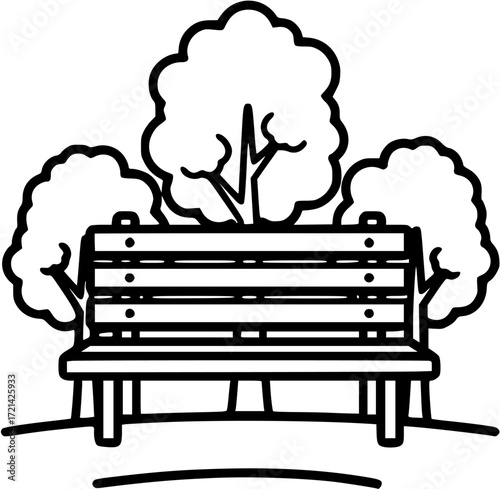 Park bench trees outline icon vector illustration for landscape design and recreation area design
