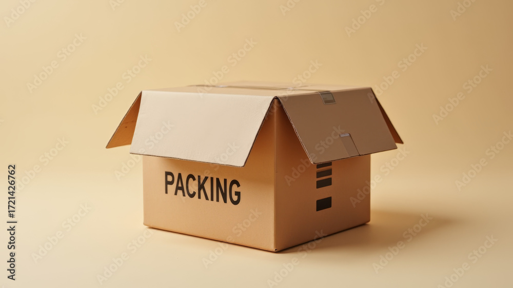 Obraz premium Open cardboard box placed on warehouse shipping floor
