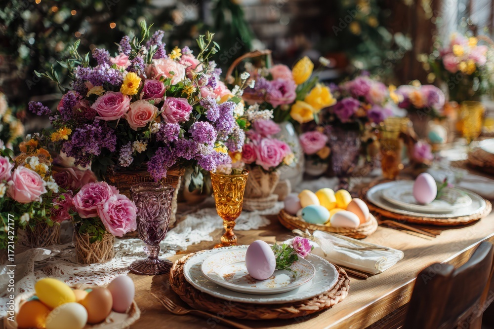 Naklejka premium Elegant Easter Brunch Table Setting