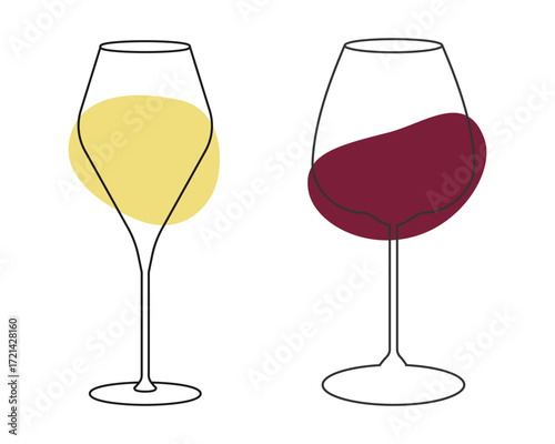 Outline Wine Goblets with abstract white and red spots Wine Icon Sticker Pictogram Minimalist design