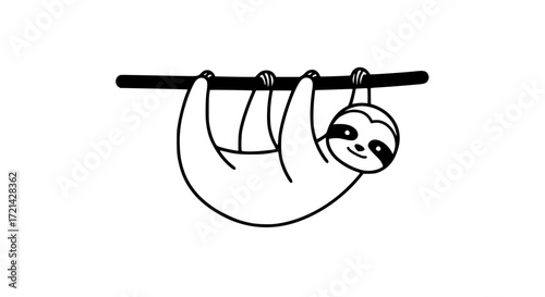 Sloth on branch black white icon