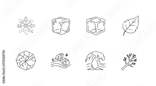 Collection of hand drawn winter elements and nature icons silhouette