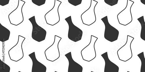Outline and Silhouette Wine Decanter or Simple Flower Vase Seamless Pattern Minimalist Banner Format