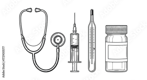Vector illustration of medical equipment sketch for healthcare concept