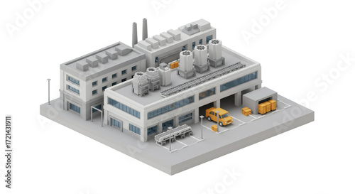Isometric Low-Poly Industrial Factory Building Model