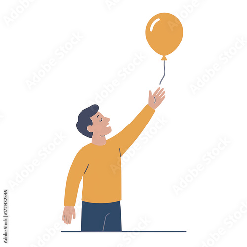 A flat vector illustration of a person releasing a balloon, symbolizing letting go of mental burdens, on a white background