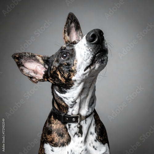 Portrait of a dog looking upward