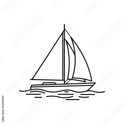 Vector illustration of sailing boat on the water in simple lines