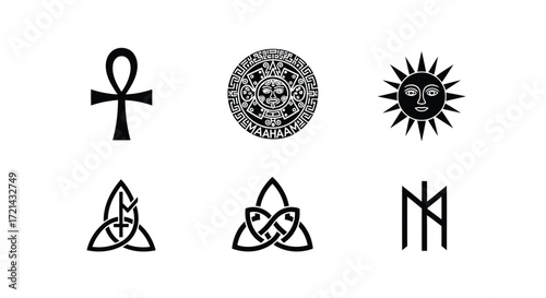 Vector illustration of collection of ancient symbols in black color