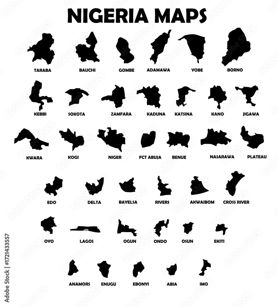 Obraz premium Detailed Vector Map of Nigeria Provinces and Regions