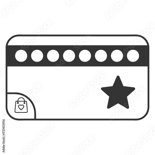 Close-up flat lay of a loyalty reward card featuring a star and shopping bag icon against a clean white background, showcasing a