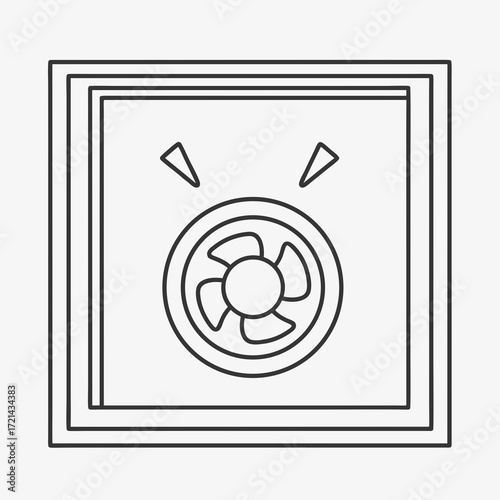 Top-down view of a simple line drawing of a ventilation fan within a square frame, illustrating a minimalist and functional design