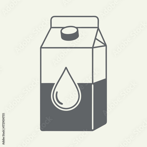 Gray-scale illustration of a carton of milk, featuring a single water droplet design, presented as a flat-lay against a neutral