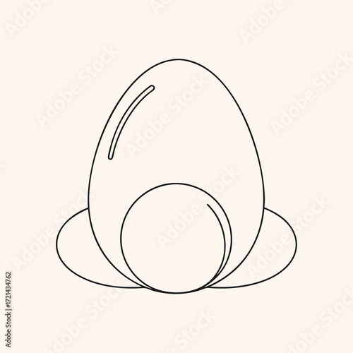 Line art illustration of a single egg yolk nestled in a white egg, set against a light gray background, clean minimalist style,